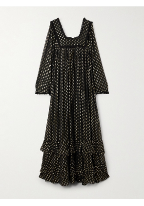 Chloé - Lace-trimmed Fil Coupé Silk-blend Chiffon Gown - Black - FR 34,FR 36,FR 38,FR 40,FR 42,FR 44