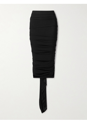 KHAITE - Aura Draped Ruched Stretch-jersey Midi Skirt - Black - x small,small,medium,large
