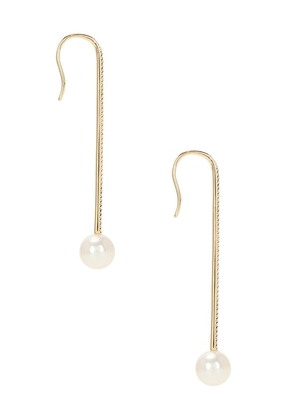EF COLLECTION Diamond Ball Pearl Drop Earring in Metallic Gold.