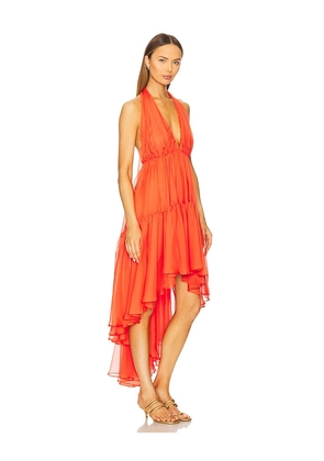 Bardot Leona High Low Ruffle Dress in Orange. Size 10. Also in 12, 2, 4, 6, 8.