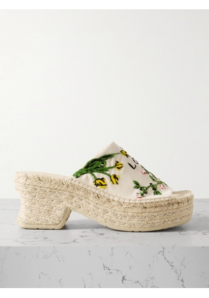 LOEWE - + Paula's Ibiza Petal Embroidered Canvas Platform Espadrille Mules - Cream - IT35,IT36,IT37,IT38,IT39,IT40,IT41