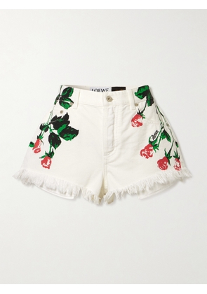 LOEWE - + Paula's Ibiza Frayed Floral-print Denim Shorts - White - FR 32,FR 34,FR 36,FR 38,FR 40,FR 42,FR 44