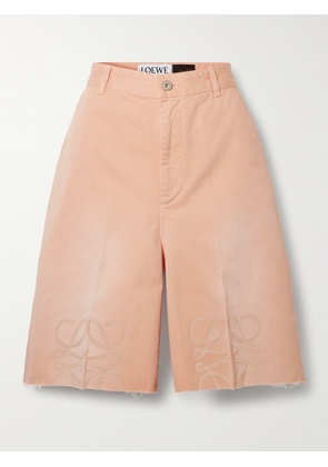 LOEWE - + Paula's Ibiza Anagram Cutout Frayed Pleated Cotton-twill Shorts - Pink - FR 34,FR 36,FR 38,FR 40,FR 42,FR 44