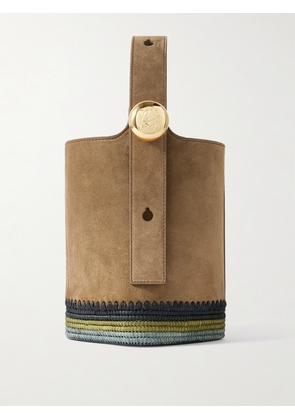 LOEWE - + Paula's Ibiza Pebble Mini Striped Raffia-trimmed Suede Tote - Brown - One size