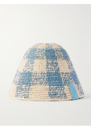 LOEWE - + Paula's Ibiza Leather-trimmed Checked Raffia Bucket Hat - Neutrals - One size