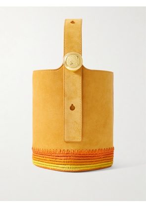 LOEWE - + Paula's Ibiza Pebble Mini Striped Raffia-trimmed Suede Tote - Yellow - One size