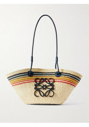LOEWE - + Paula's Ibiza Anagram Basket Small Leather-trimmed Striped Raffia Tote - Neutrals - One size