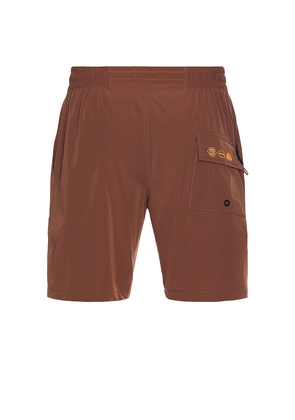 Rivvia Projects Daily Ride Puffer Swim Short in Brown. Size 30. Also in 36.