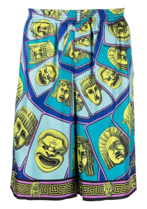 Versace Le Maschere print silk shorts - Blue
