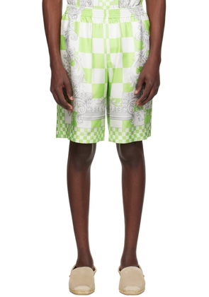 Versace Green & White Medusa Contrasto Shorts