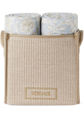 Versace Blue & Beige Barocco Floor Basket Towel Set, 5 pcs