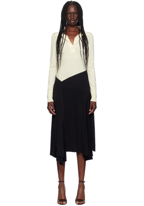 Victoria Beckham Off-White & Black Henley Shirt Midi Dress