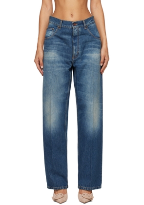 Victoria Beckham Blue Loose Fold Over Boyfriend Jeans