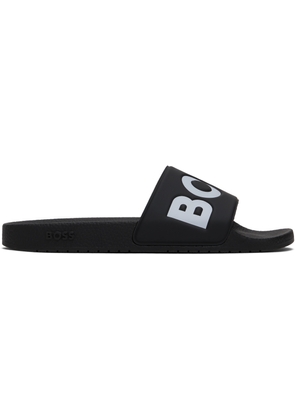 BOSS Black & White Large Logo Detail Pool Slides