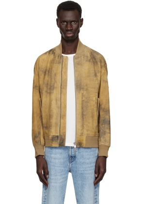 BOSS Tan Distressed Suede Bomber Jacket