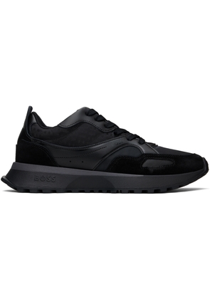 BOSS Black Mixed-Material Mesh & Leather Sneakers