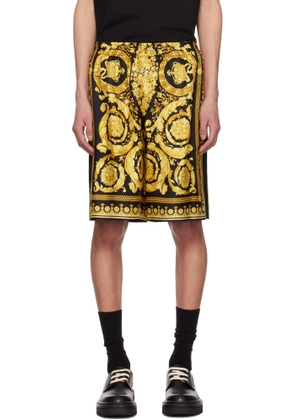 Versace Black & Yellow Barocco Silk Shorts
