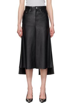Victoria Beckham Black Panelled Flare Leather Midi Skirt