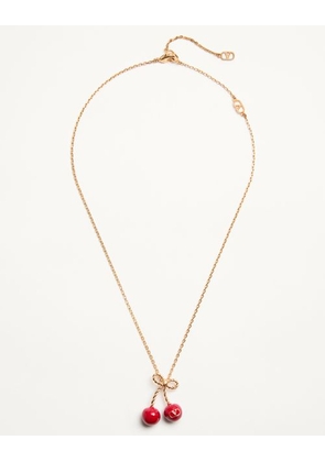 Valentino Garavani CHEZ CHERRYFIC METAL AND ENAMEL NECKLACE Woman ANTIQUE BRASS/RED UNI