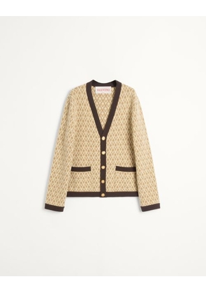 Valentino WOOL CARDIGAN WITH TOUTE LA V PATTERN Man BEIGE/CREAM L
