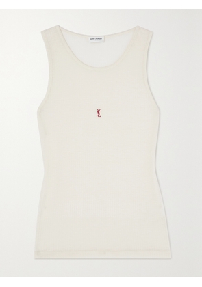 SAINT LAURENT - Cassandre Embroidered Ribbed Wool Tank - Neutrals - XXXS,XXS,XS,S,M,L,XL,XXL,XXXL