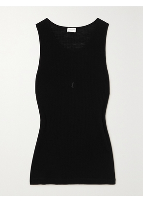 SAINT LAURENT - Embroidered Ribbed Wool Tank - Black - XXXS,XXS,XS,S,M,L,XL,XXL,XXXL
