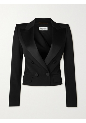 SAINT LAURENT - Cropped Satin-trimmed Grain De Poudre Wool Jacket - Black - IT32,IT34,IT36,IT38,IT40,IT42,IT44,IT46,IT48,IT50