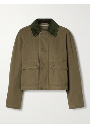 Burberry - Corduroy-trimmed Cotton-twill Jacket - Green - UK 2,UK 4,UK 6,UK 8,UK 10,UK 12,UK 14,UK 16