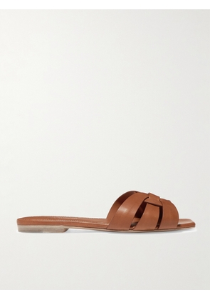 SAINT LAURENT - Tribute Woven Leather Slides - Brown - IT34,IT34.5,IT35,IT35.5,IT36,IT36.5,IT37,IT37.5,IT38,IT38.5,IT39,IT39.5,IT40,IT40.5,IT41,IT41.5,IT42