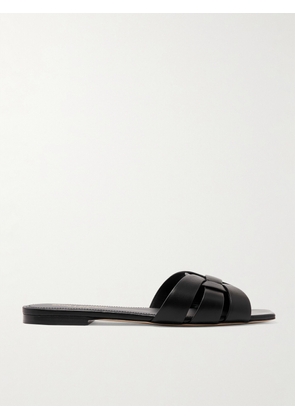 SAINT LAURENT - Tribute Woven Leather Slides - Black - IT34,IT34.5,IT35,IT35.5,IT36,IT36.5,IT37,IT37.5,IT38,IT38.5,IT39,IT39.5,IT40,IT40.5,IT41,IT41.5