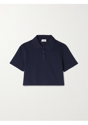 SAINT LAURENT - Cropped Cotton-piqué Polo Shirt - Blue - XXXS,XXS,XS,S,M,L,XL,XXL,XXXL