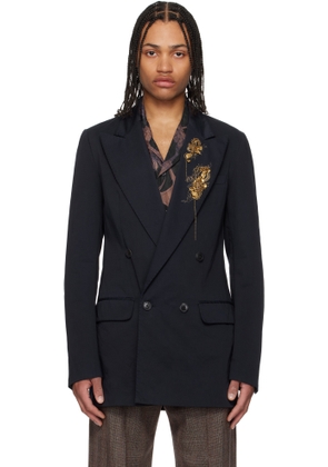 Dries Van Noten Navy Sequinned Blazer