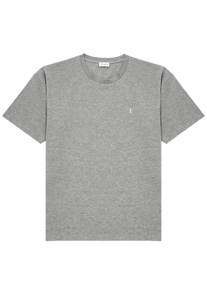 Saint Laurent Cassandre Logo-embroidered Cotton-blend T-shirt - Grey - M