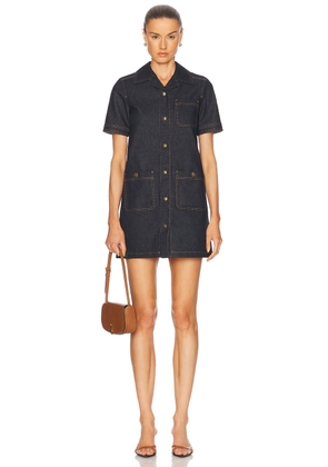 Moncler Button Up Mini Dress in Blue Navy Denim - Blue. Size 38 (also in 40, 44).