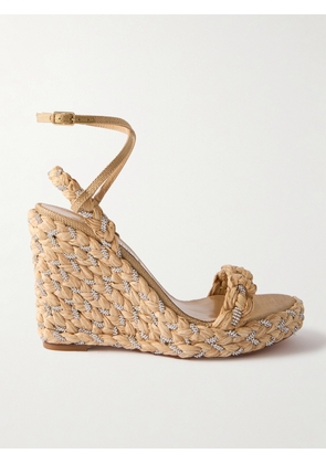 Aquazzura - Costiera 120 Crystal-embellished Cord-trimmed Raffia Platorm Wedge Sandals - Neutrals - IT35,IT35.5,IT36,IT36.5,IT37,IT37.5,IT38,IT38.5,IT39,IT39.5,IT40,IT40.5,IT41,IT41.5,IT42