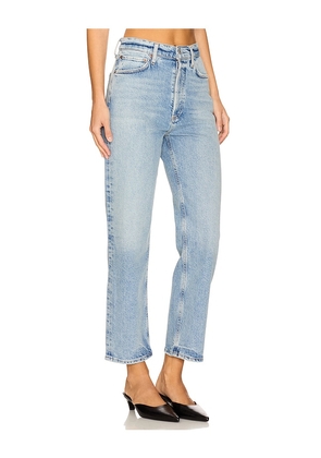 AGOLDE 90's Pinch Waist Crop Jeans in Denim-Light. Size 27. Also in 24, 25, 26, 28, 29, 30, 31, 32, 33, 34.