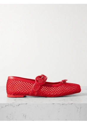 Christian Louboutin - Mamastrapitina Crystal-embellished Leather-trimmed Mesh Ballet Flats - Red - IT35,IT35.5,IT36,IT36.5,IT37,IT37.5,IT38,IT38.5,IT39,IT39.5,IT40,IT40.5,IT41,IT41.5,IT42