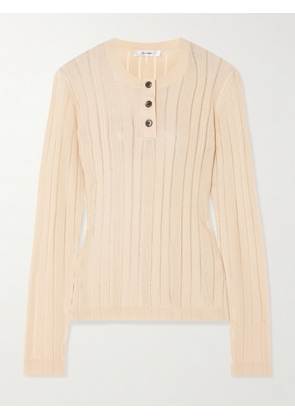 FRAME - Ribbed-knit Henley Top - Cream - xx small,x small,small,medium,large,x large