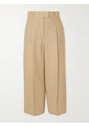 Max Mara - Efedra Leather-trimmed Woven Wide-leg Pants - Brown - UK 2,UK 4,UK 6,UK 8,UK 10,UK 12,UK 14,UK 16,UK 18