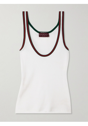 Gucci - Webbing-trimmed Ribbed Stretch-cotton Jersey Tank - White - XXXS,XXS,XS,S,M,L,XL,XXL,XXXL