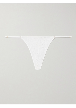 Kiki de Montparnasse - Ange Sequin-embellished Embroidered Tulle Thong - Ivory - x small,small,medium,large,x large