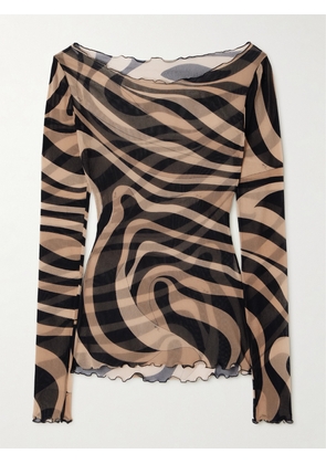 PUCCI - Ruffled Printed Chiffon Top - Black - IT38,IT40,IT42,IT44,IT46,IT48