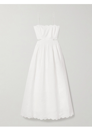 Zimmermann - Rhiannon Cutout Pleated Scalloped Linen-voile Midi Dress - Ivory - 00,1,2,3,4