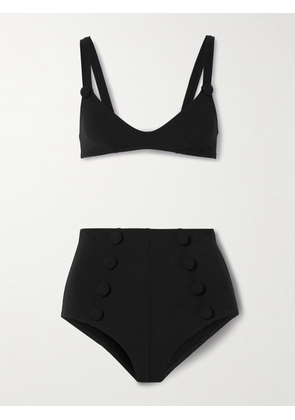 Lisa Marie Fernandez - Magdalena Button-embellished Crepe Bikini - Black - 1,2,3,4