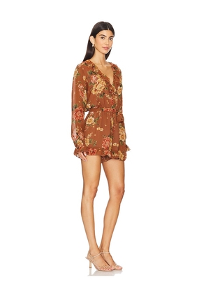 Show Me Your Mumu Raquel Ruffle Romper in Brown. Size S. Also in XS.