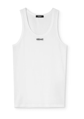 Versace logo-embroidered ribbed tank top - White