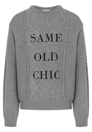 Moschino embroidered-slogan virgin wool jumper - Grey