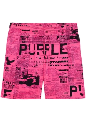 Purple Brand newspaper-print swim shorts - Pink