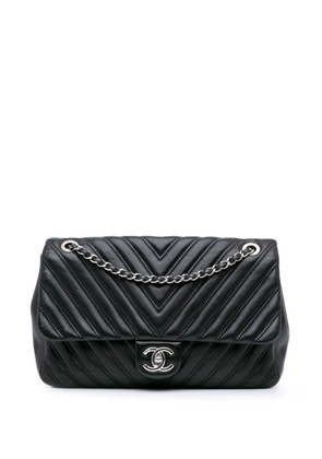 CHANEL Pre-Owned 2015-2016 Jumbo Classic Chevron Lambskin Double Stitch Single Flap shoulder bag - Black