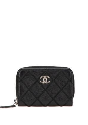CHANEL Pre-Owned 2014 CC Quilted Calfskin Wild Stitch Zip Purse coin pouch - Black